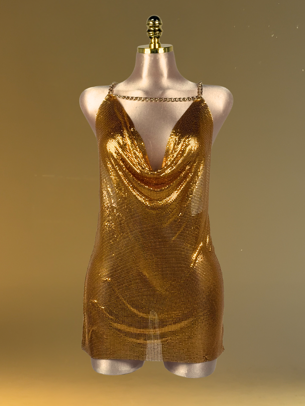 Mia | Gold Chainmail Mini Dress