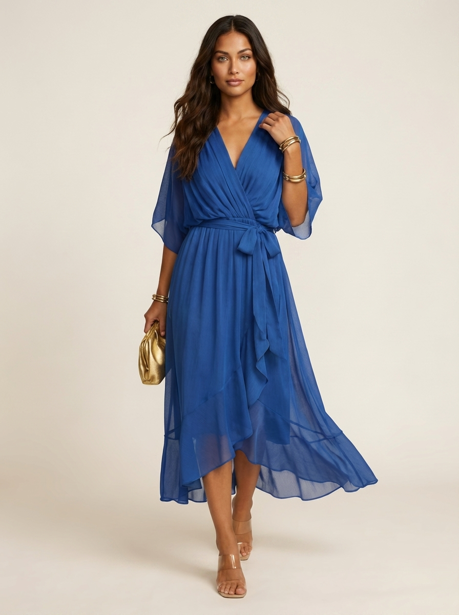 Sloane | Flowy Tie-Waist Wrap Midi Dress