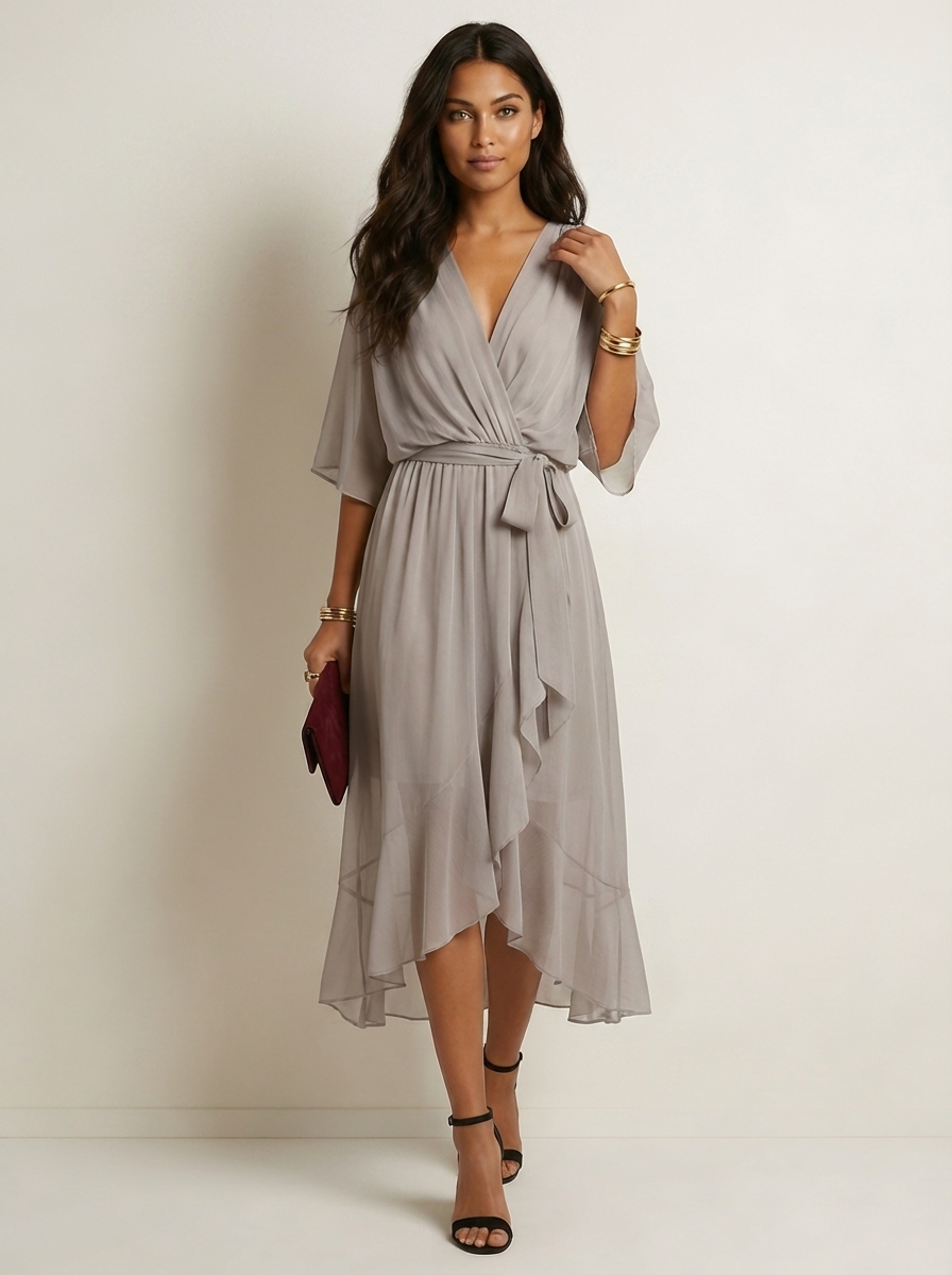 Sloane | Flowy Tie-Waist Wrap Midi Dress