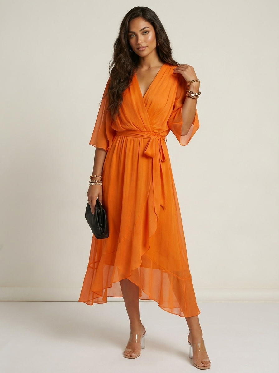 Sloane | Flowy Tie-Waist Wrap Midi Dress