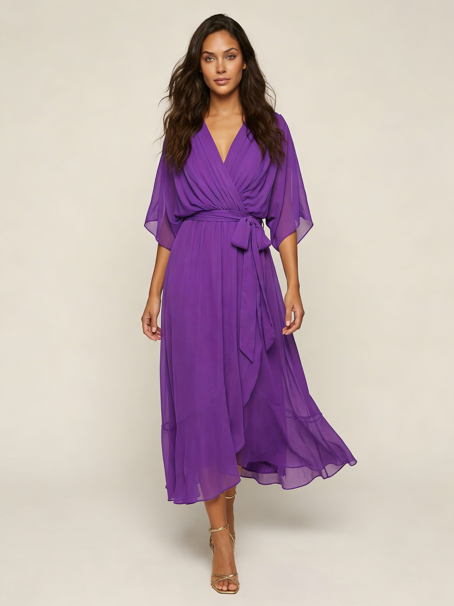Sloane | Flowy Tie-Waist Wrap Midi Dress
