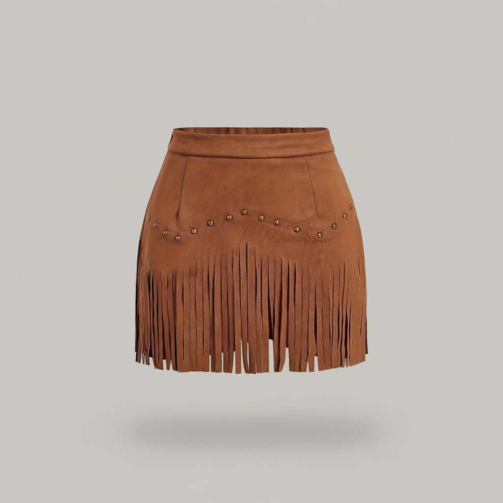 Darya | Fringe Detail Faux Suede Mini Skirt