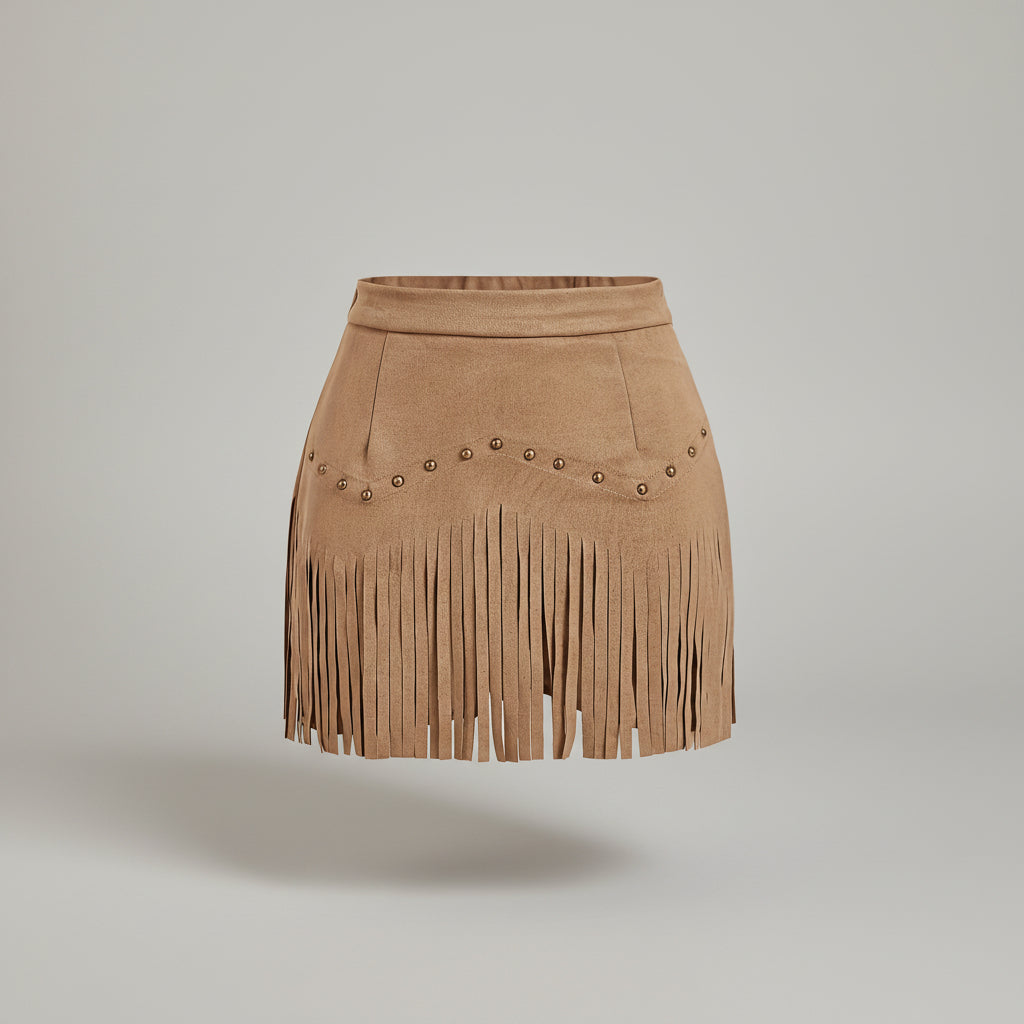 Darya | Fringe Detail Faux Suede Mini Skirt