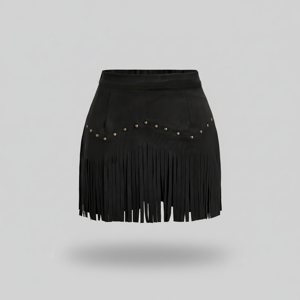 Darya | Fringe Detail Faux Suede Mini Skirt