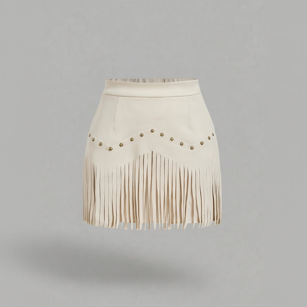 Darya | Fringe Detail Faux Suede Mini Skirt