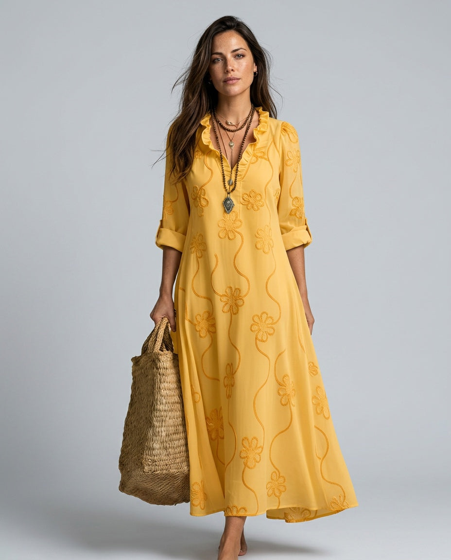 Una | Floral Waist-Defining Summer Midi Dress