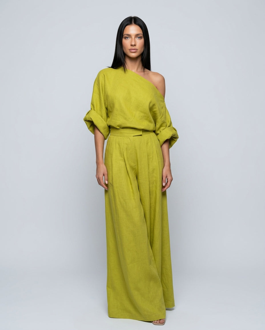 Delaney | One-Shoulder Linen-Blend Co-Ord Maxi Set