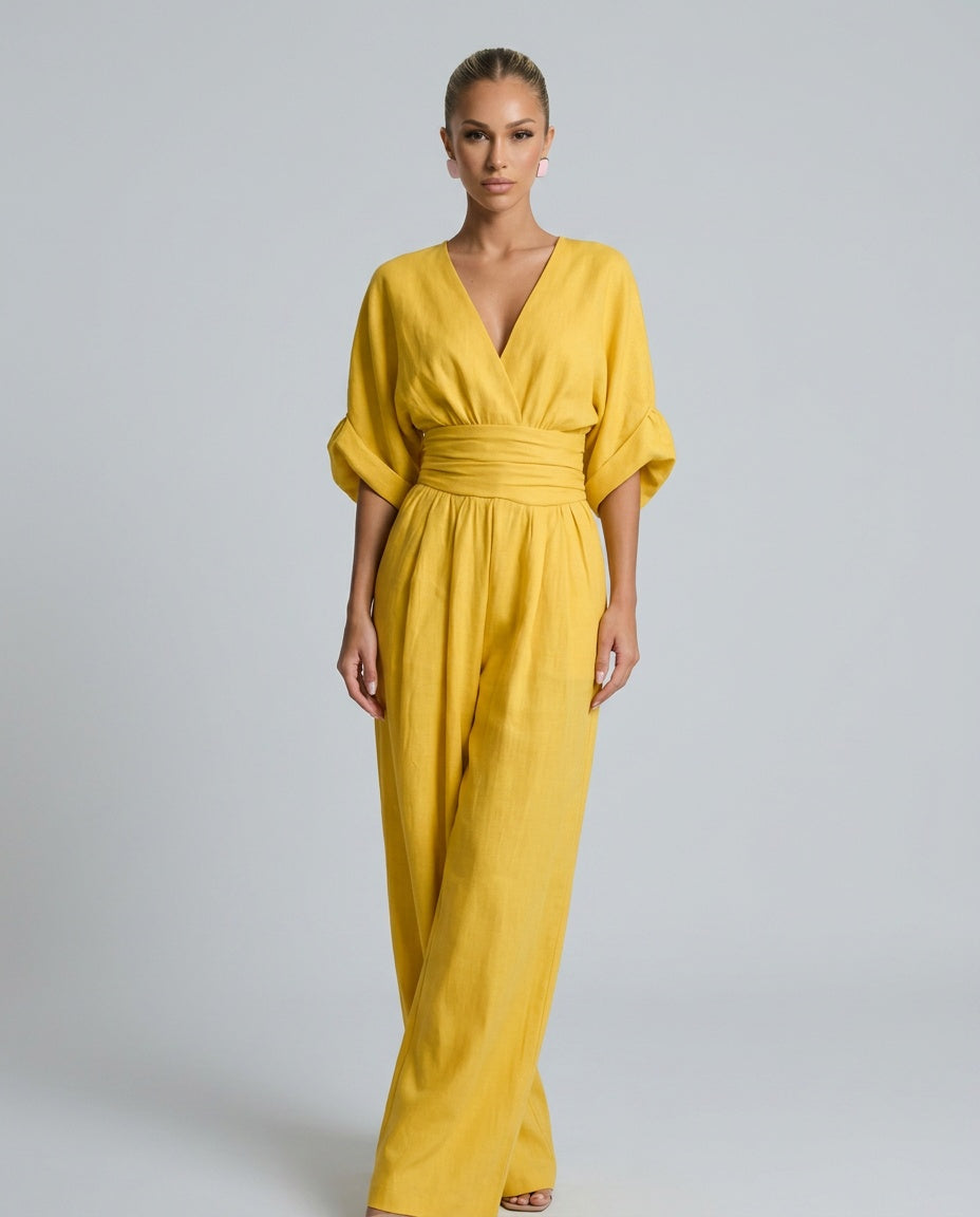 Darya | V - Neck Wide Leg Jumpsuit