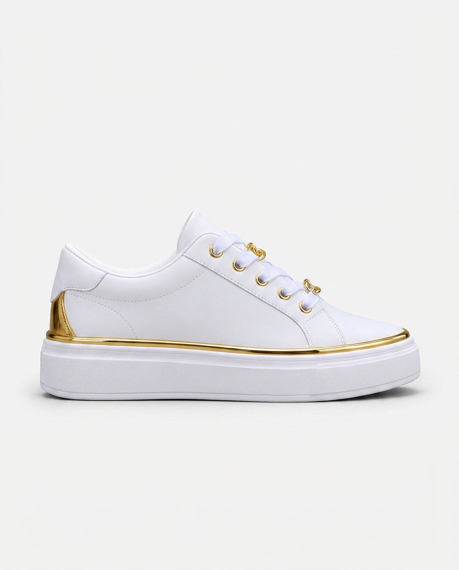 Zadie | Flatform Trainers with Metallic Trim & Chain Lace Detail