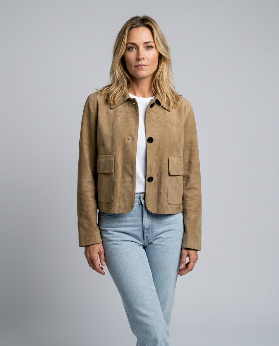 Catalina | Cropped Suede-Look Long Sleeve Jacket