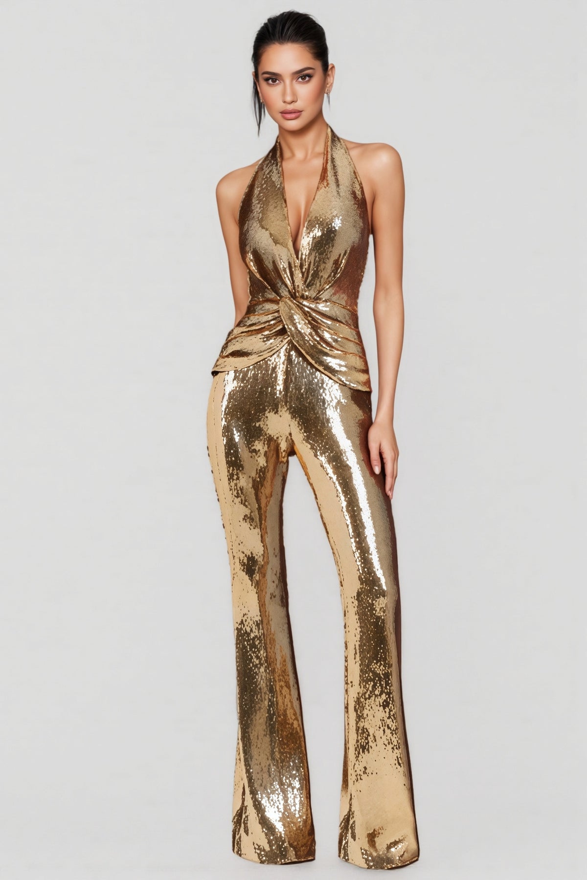 Emerson | Sleeveless Twisted Front Metallic Jumpsuit