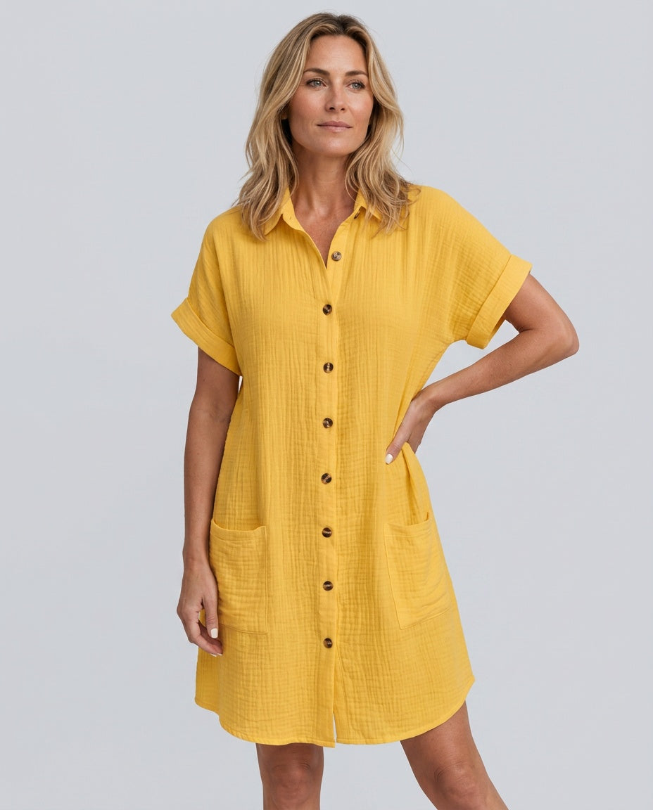 Mia | Short Sleeve Pocket Knee Length Midi Dress
