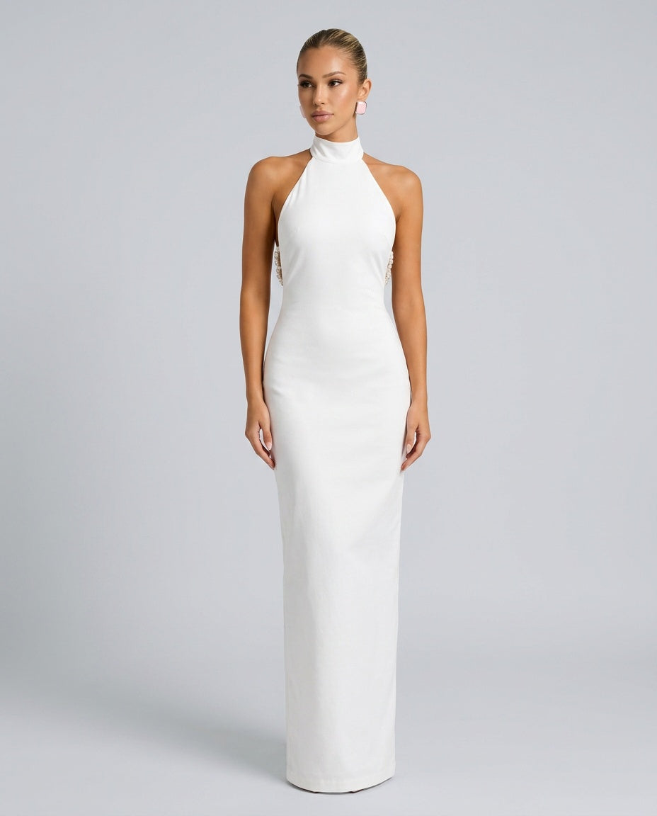 Reina | Backless Pearl Chain Maxi Dress