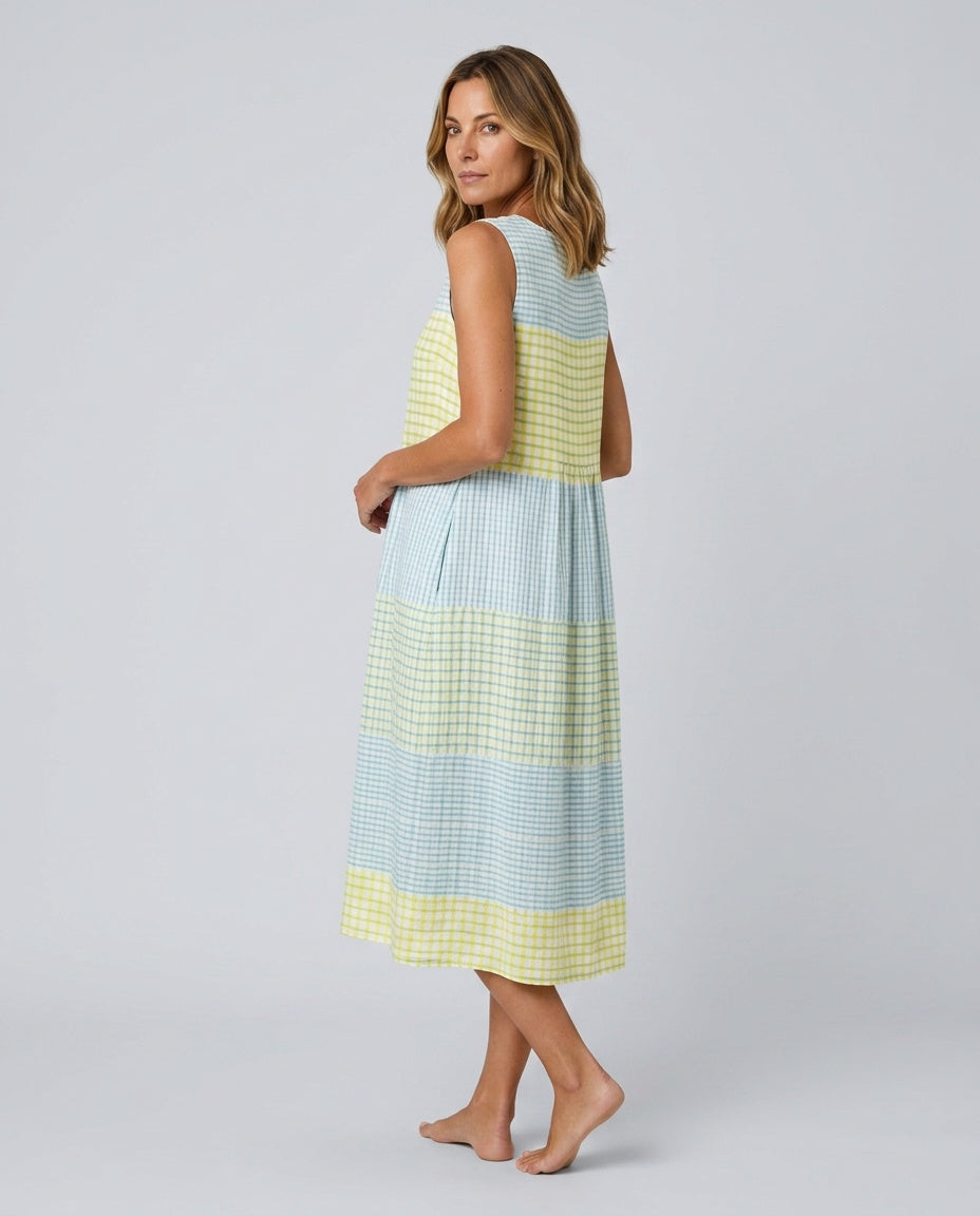 Sienna | Check Print Linen-Blend Midi Dress