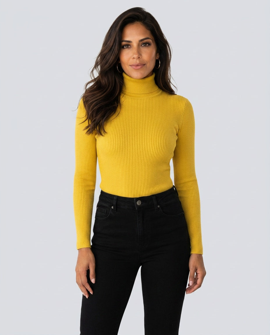 Alejandra | Ribbed Turtleneck Long Sleeve Knit Top