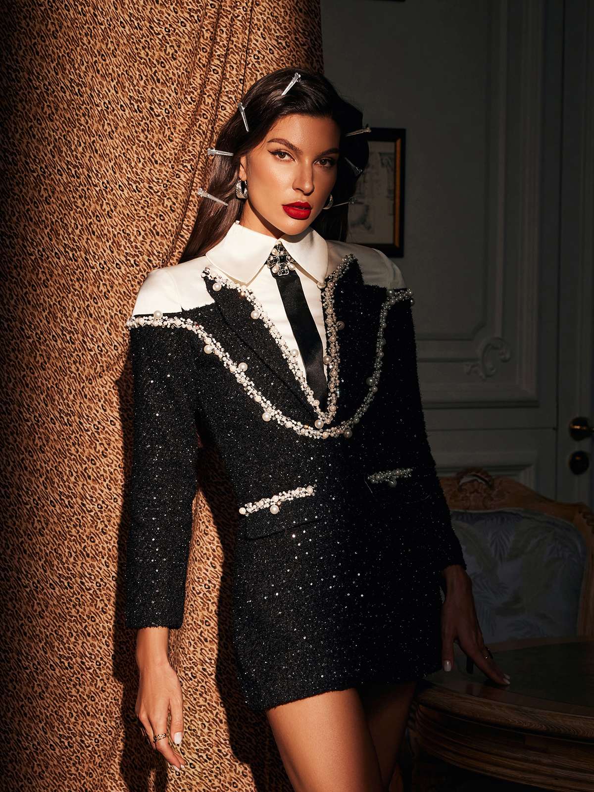 Imogen | Embellished Sequin Collar Mini Dress