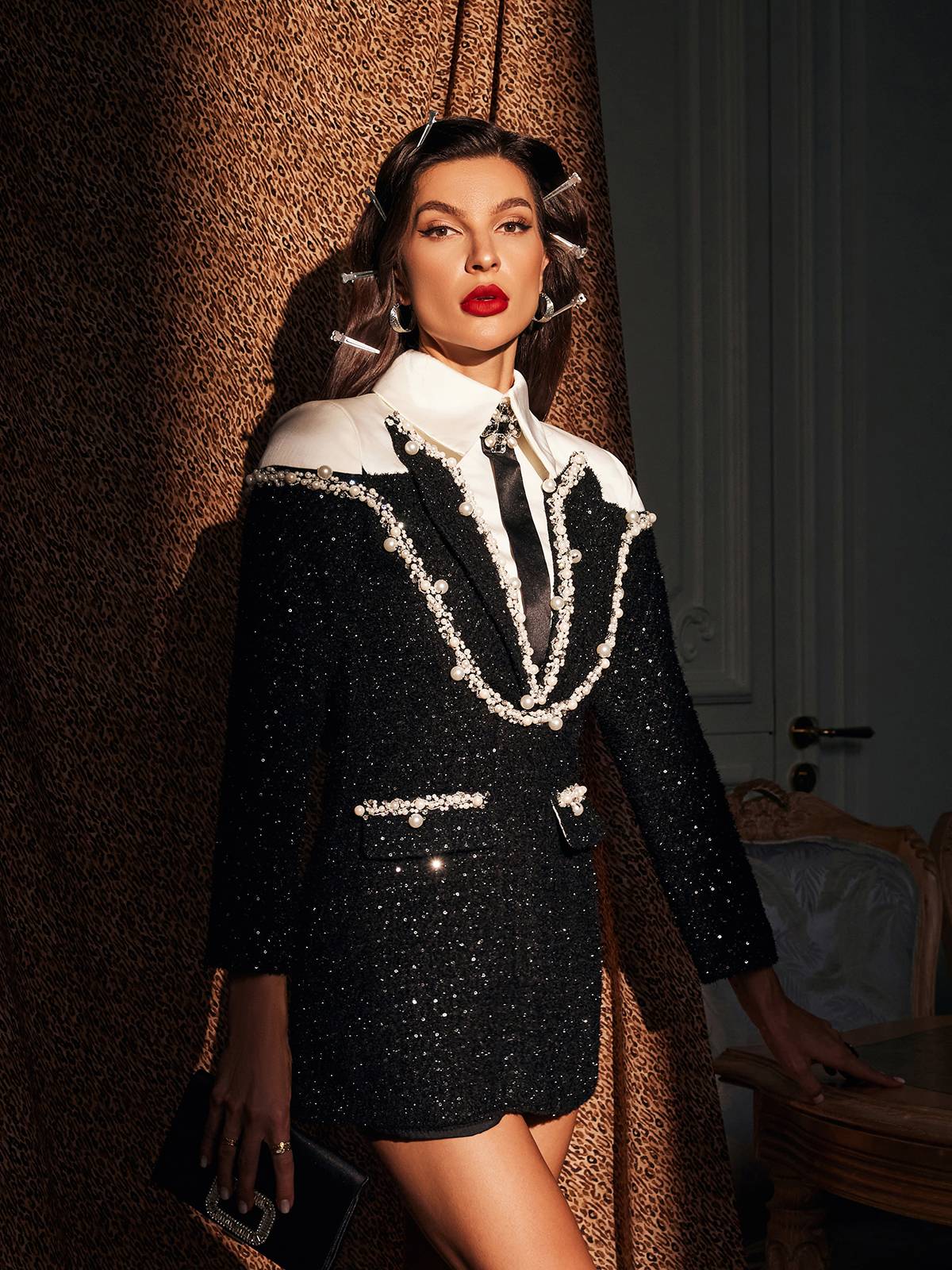 Imogen | Embellished Sequin Collar Mini Dress
