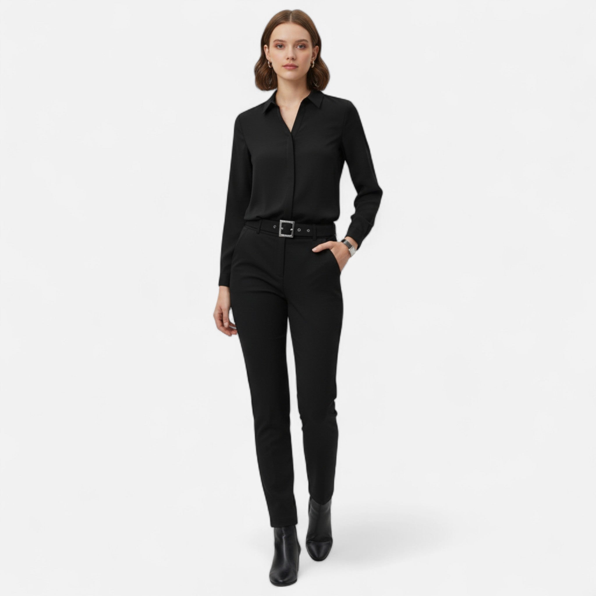 Emilia | Long Sleeve V-Neck Office Blouse