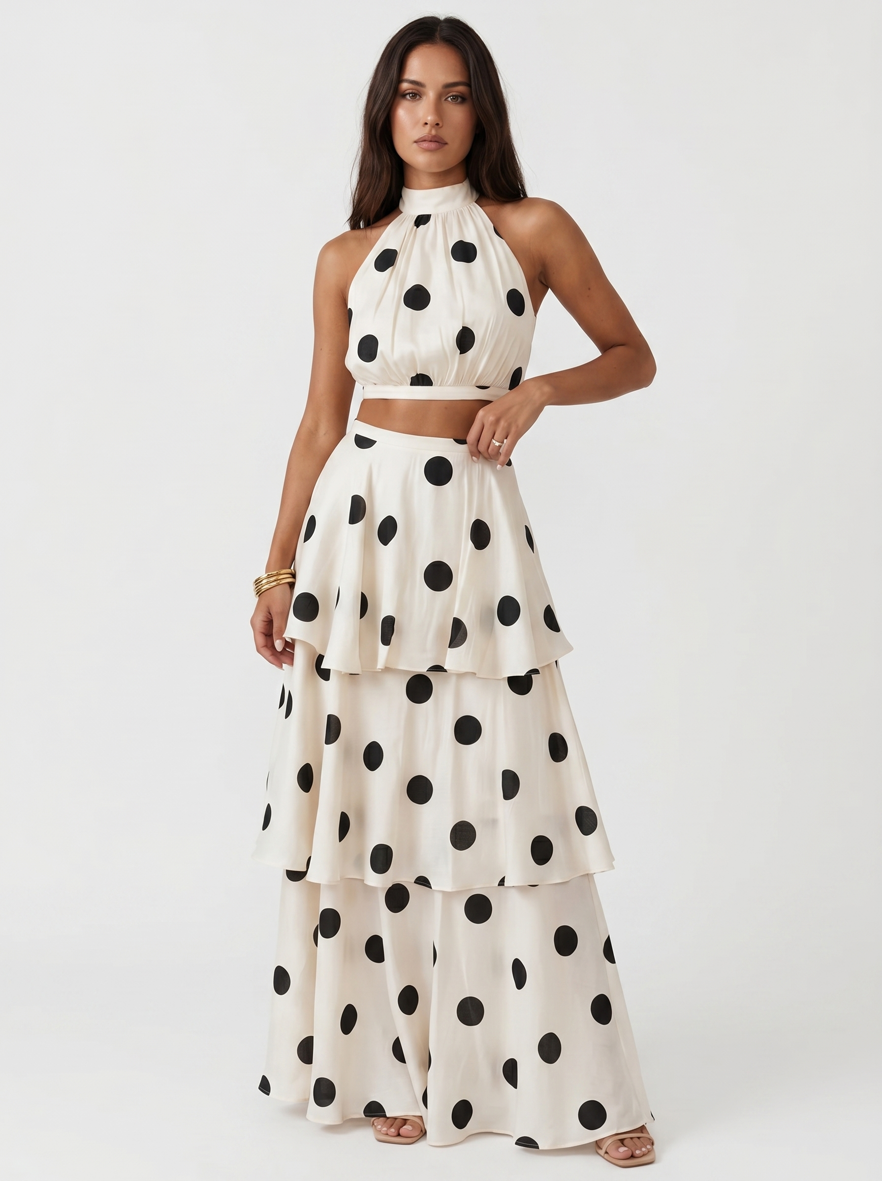 Lila | Polka Dot Sleeveless Crop Top & Maxi Skirt Set