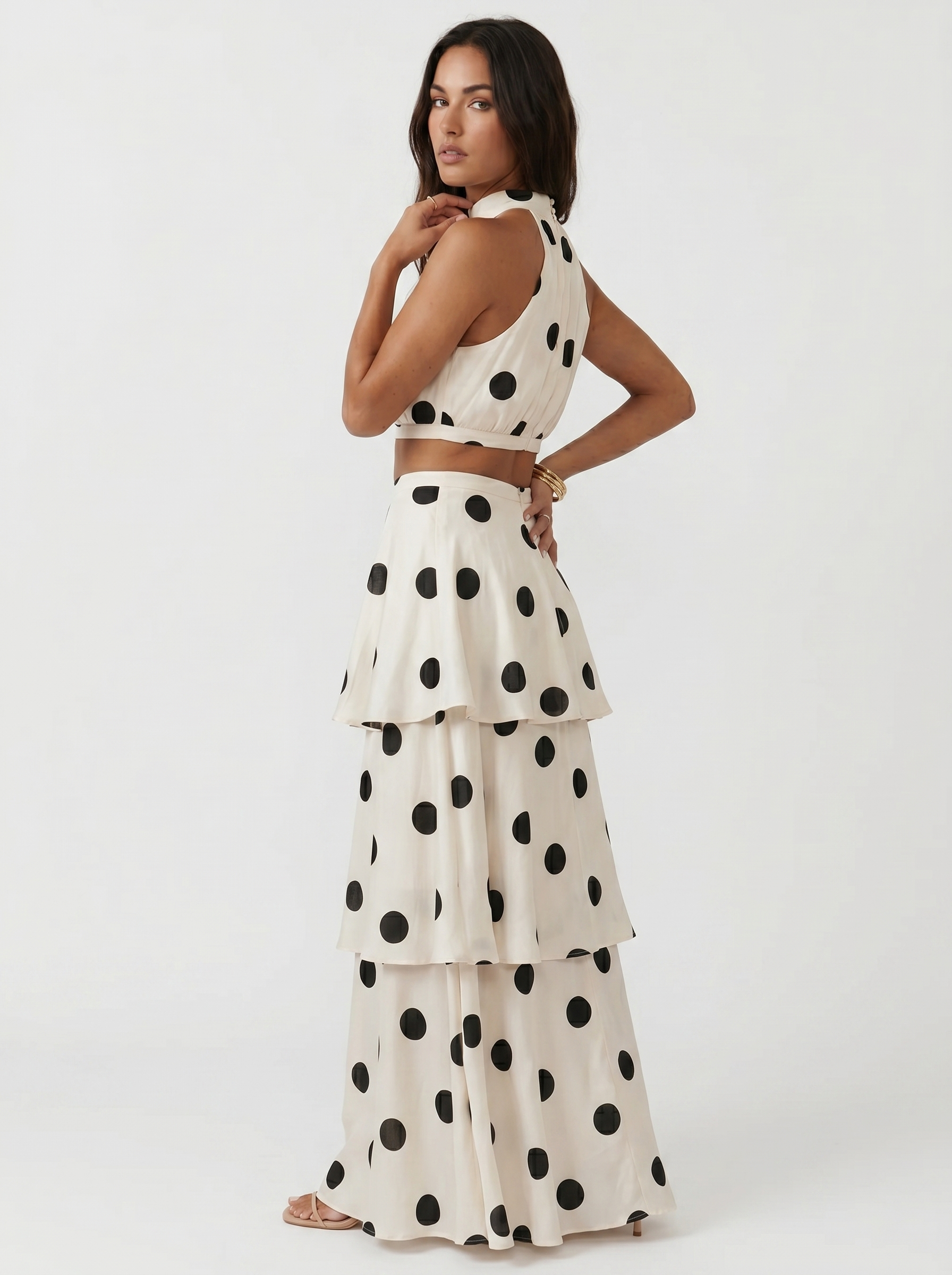 Lila | Polka Dot Sleeveless Crop Top & Maxi Skirt Set