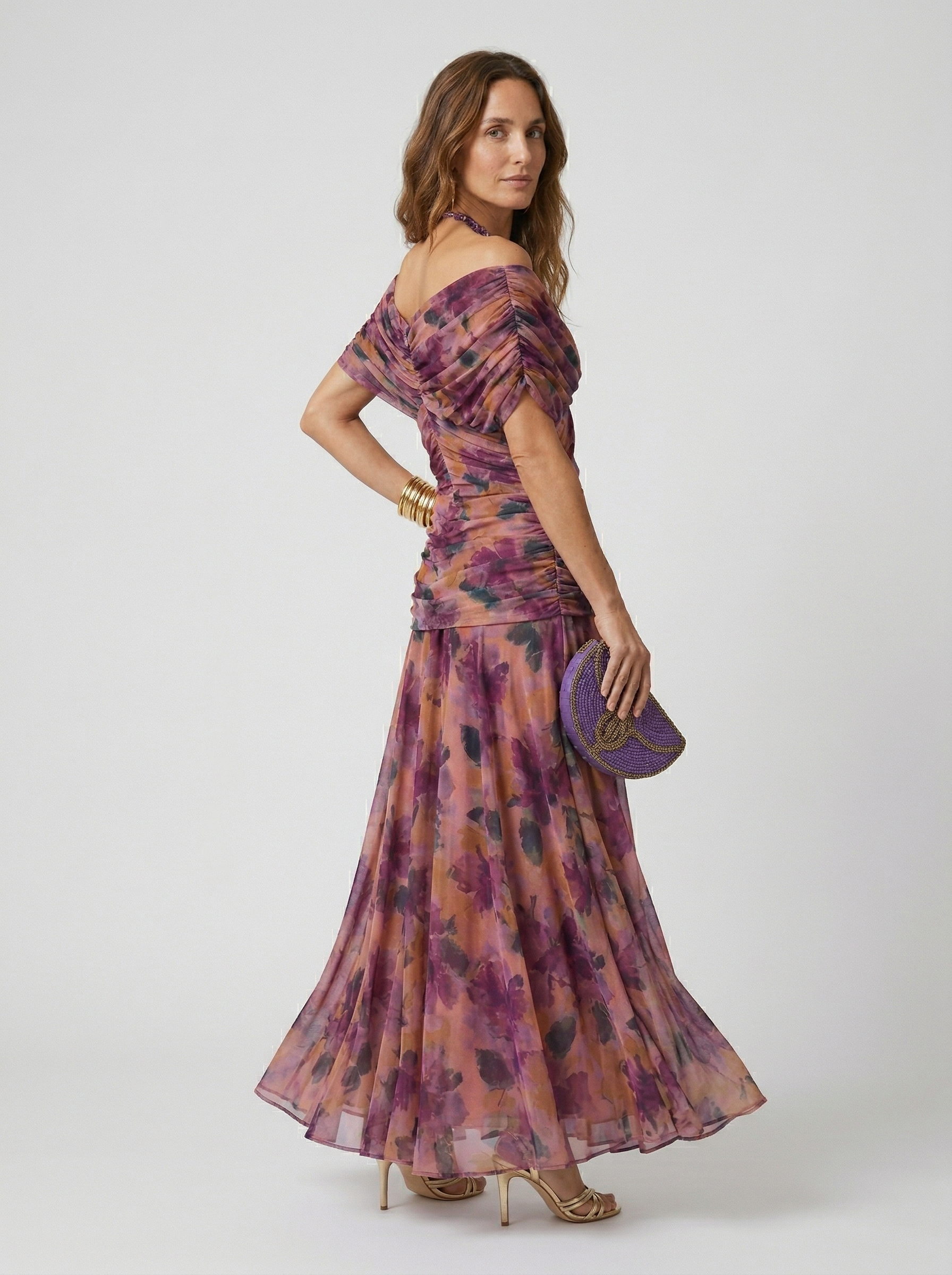 Kennedy | V-Neck Crossed Draped Floral Maxi Dress