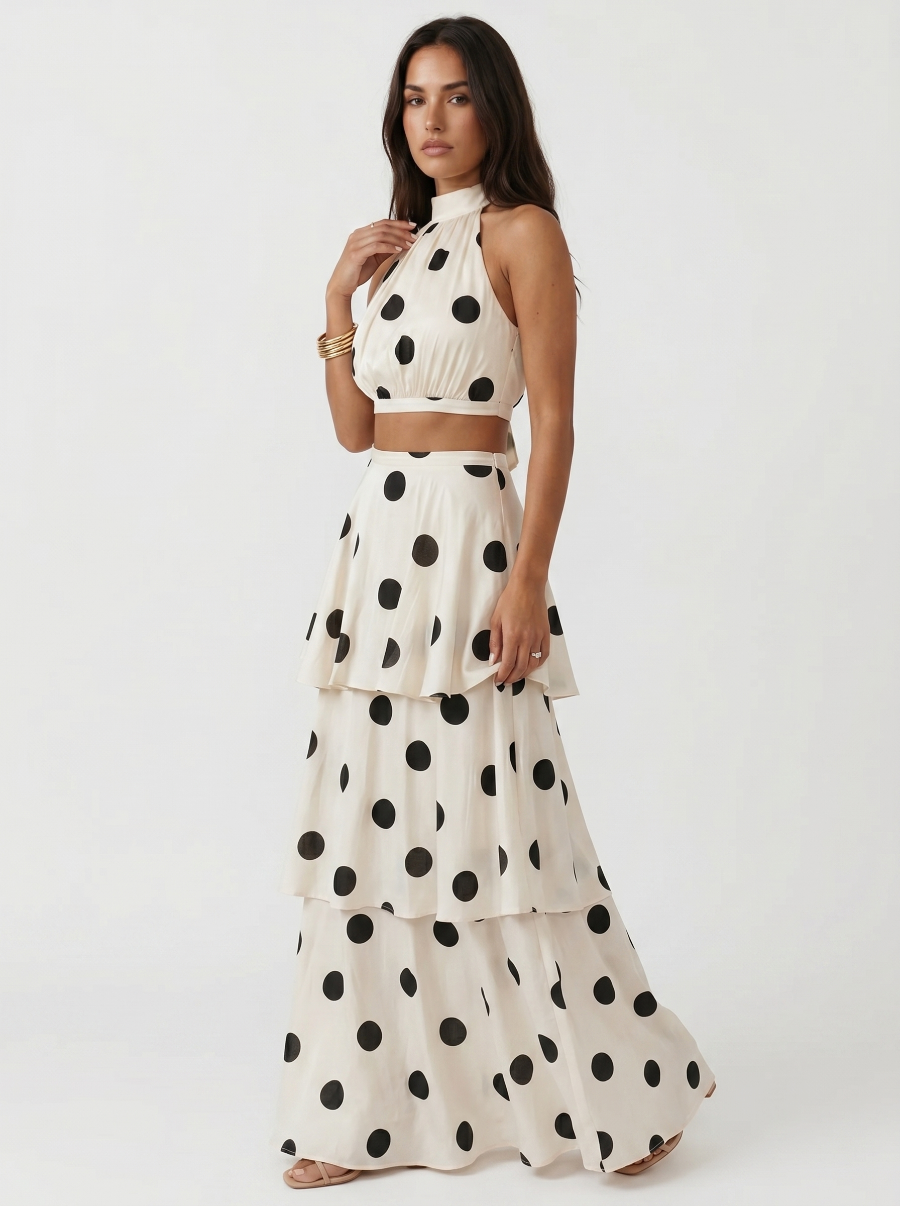 Lila | Polka Dot Sleeveless Crop Top & Maxi Skirt Set