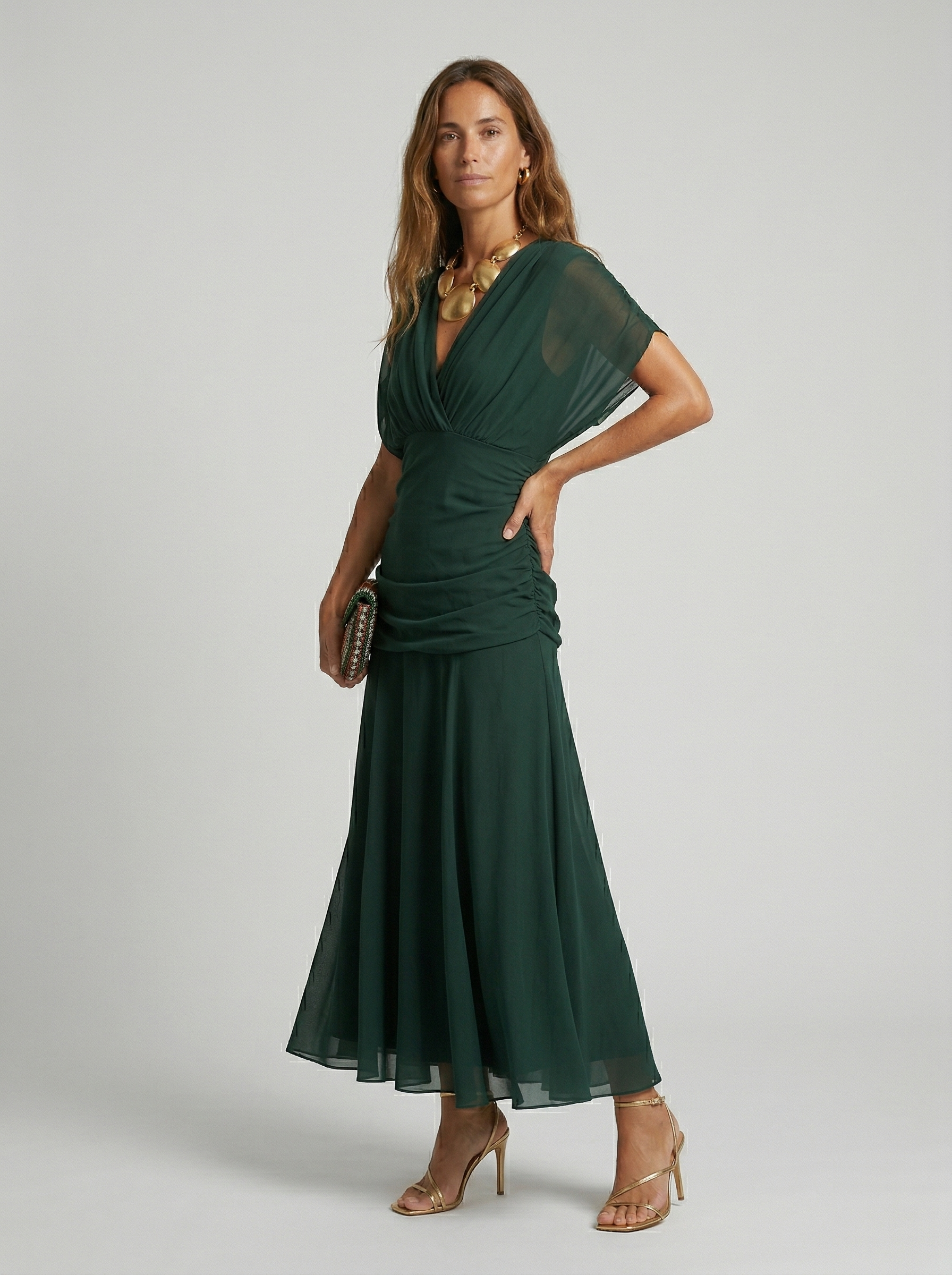 Kennedy | V-Neck Crossed Draped Floral Maxi Dress