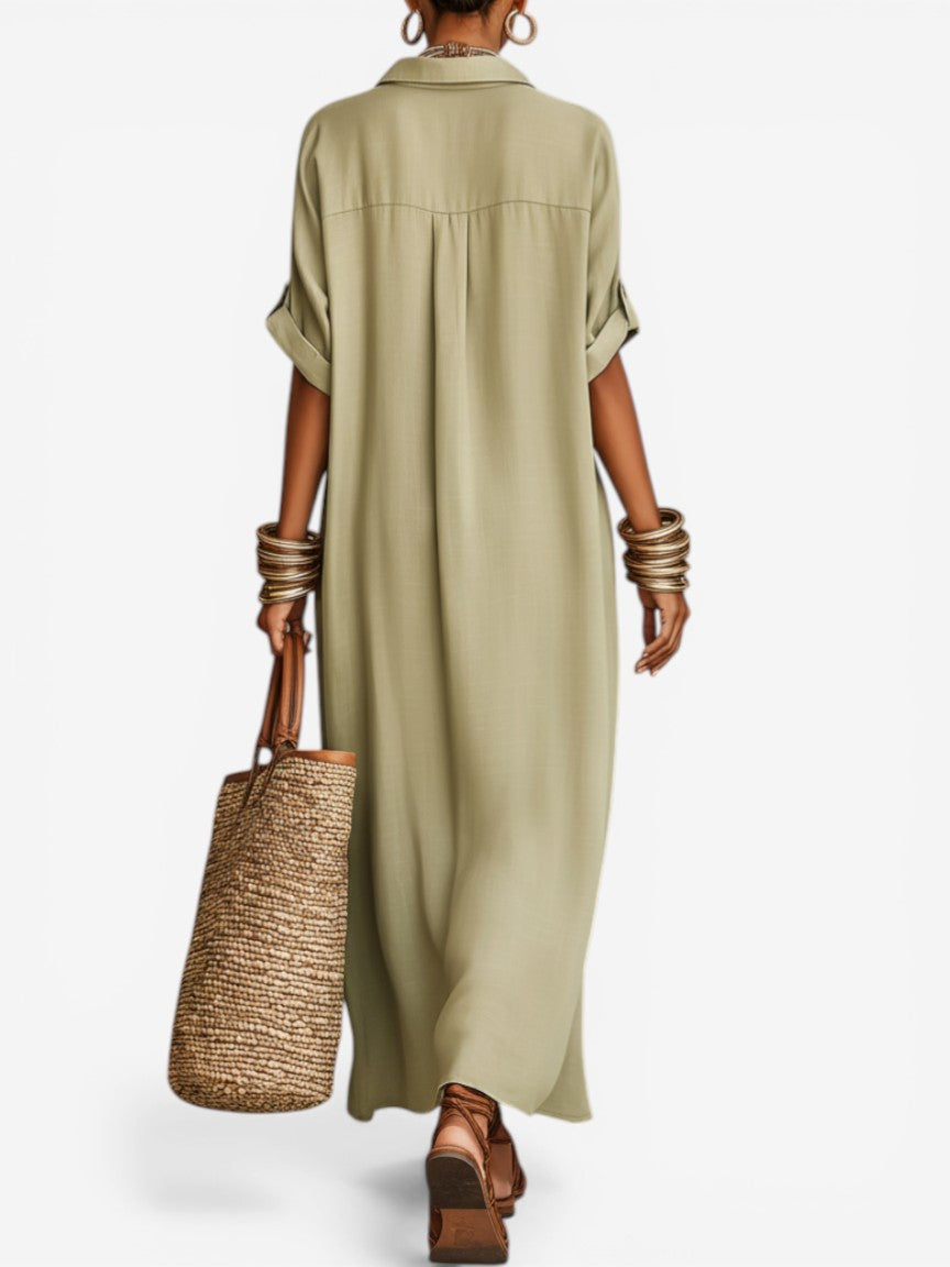 Ines | Flowy Button-Up Shirt Midi Dress