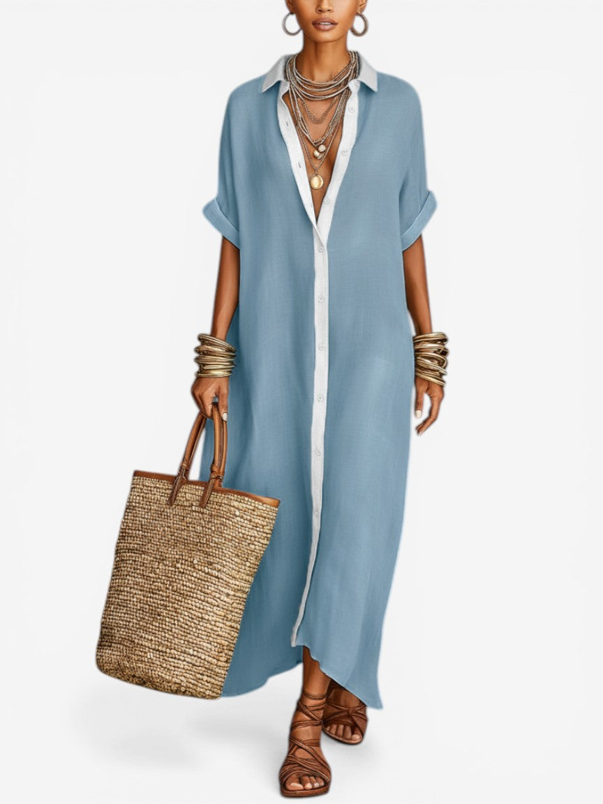 Ines | Flowy Button-Up Shirt Midi Dress