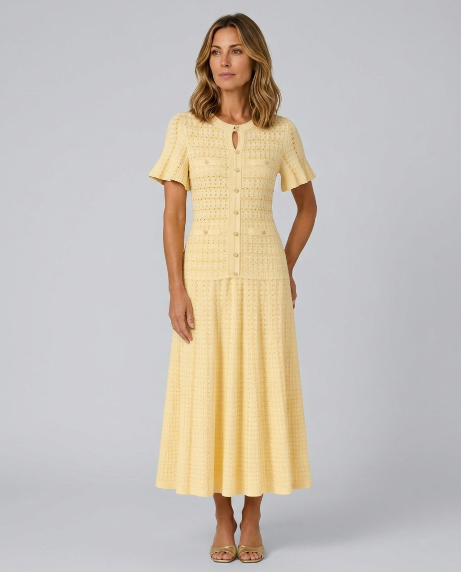 Ines | Rhinestone Button-Front Knit Maxi Dress