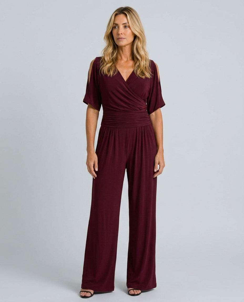 Una | Cold Shoulder Wrap Waist Relaxed Jumpsuit