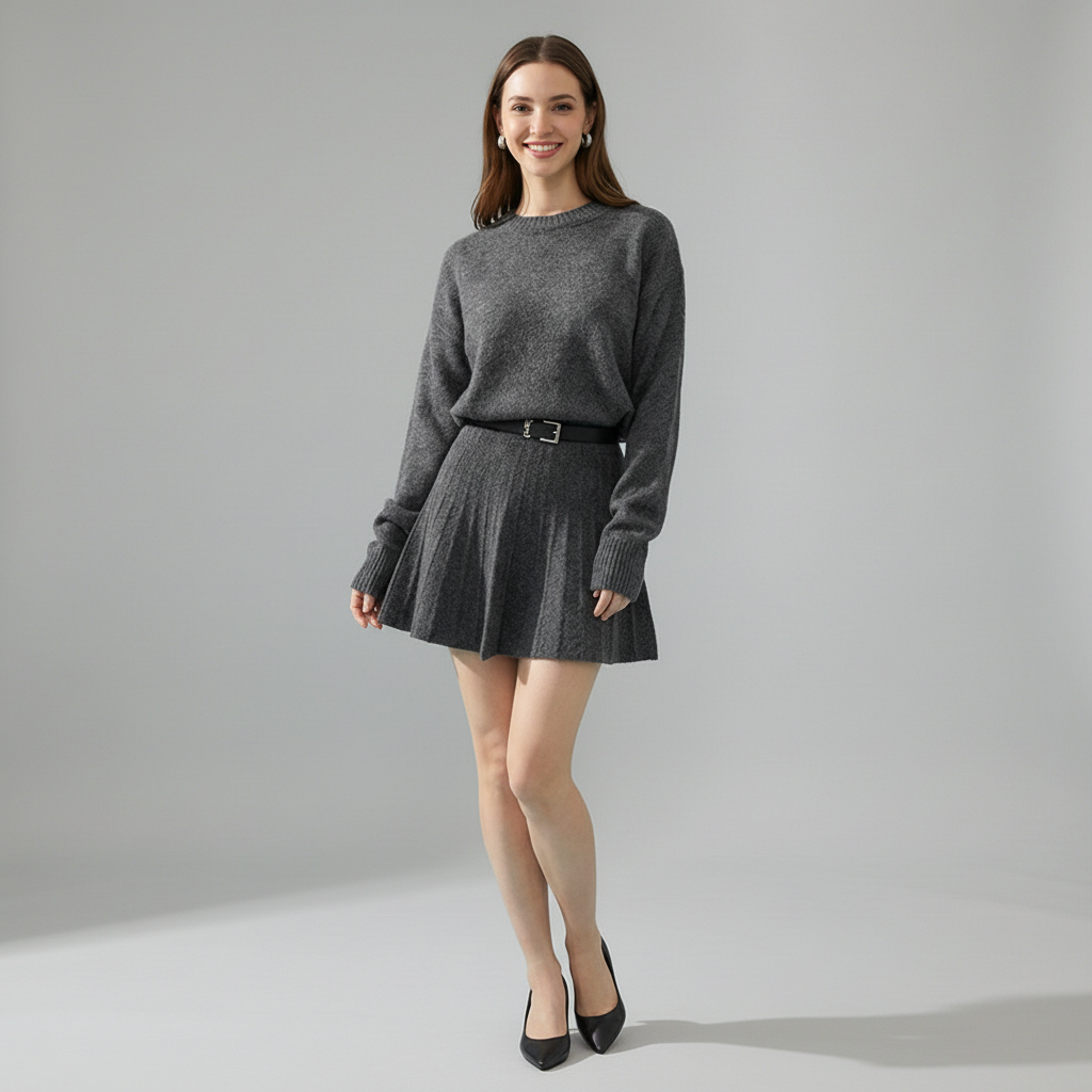 Thea | Round Neck Knit Jumper & Mini Skirt Set