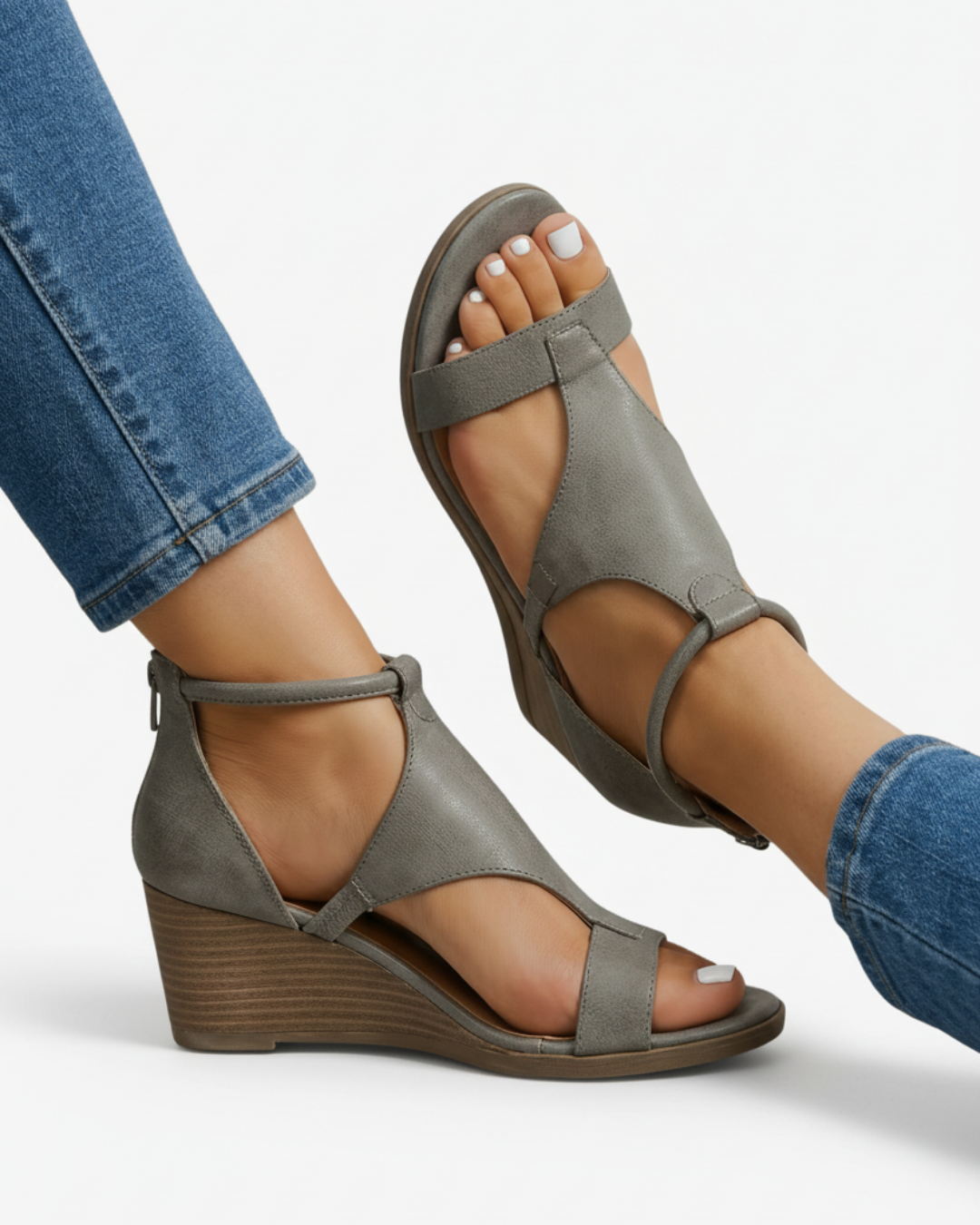 Fleur | Leather-Look Wedge Sandals
