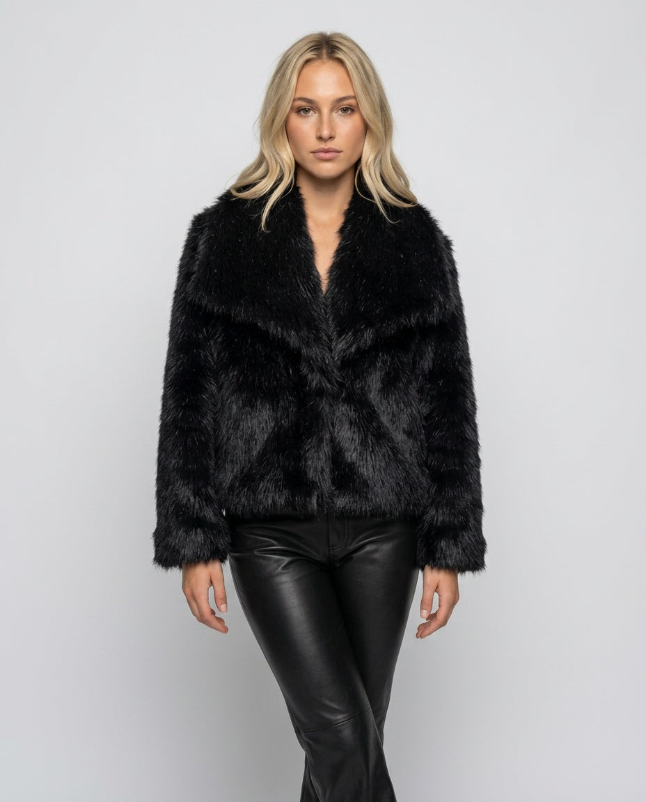 Noelia | Plush Stand Collar Faux Fur Coat