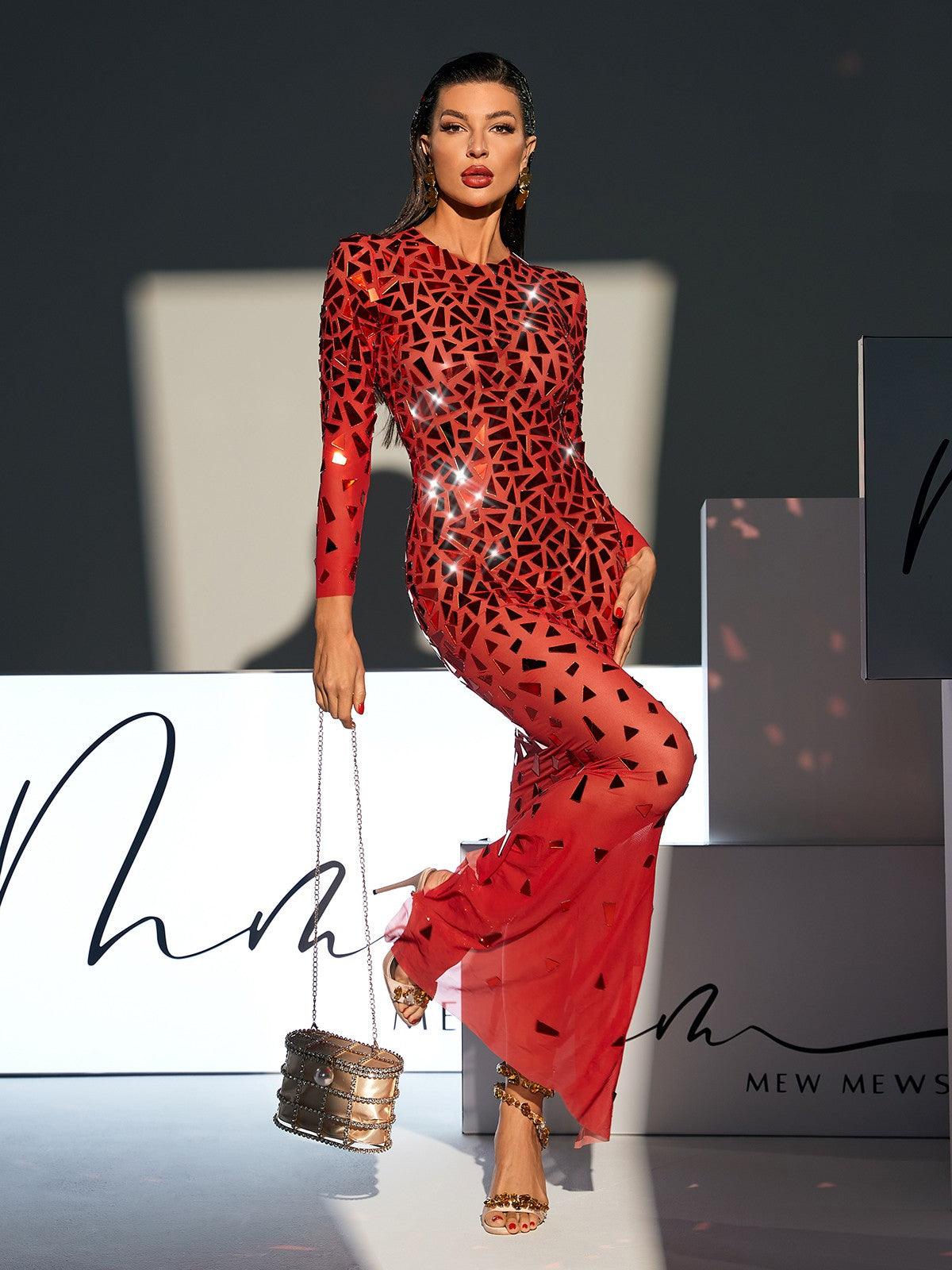 Nora | Long Sleeve Mesh Maxi Dress