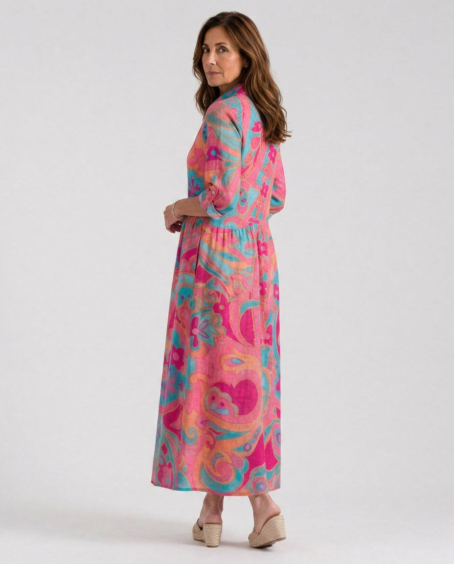 Zara | Printed Button-Front Collared Midi Dress