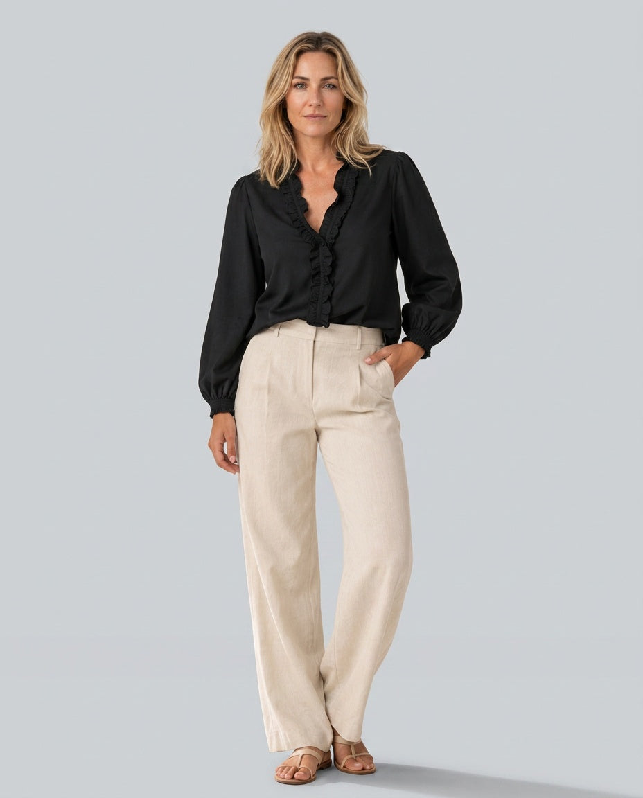 Emerson | Ruffle V-Neck Long Sleeve Blouse