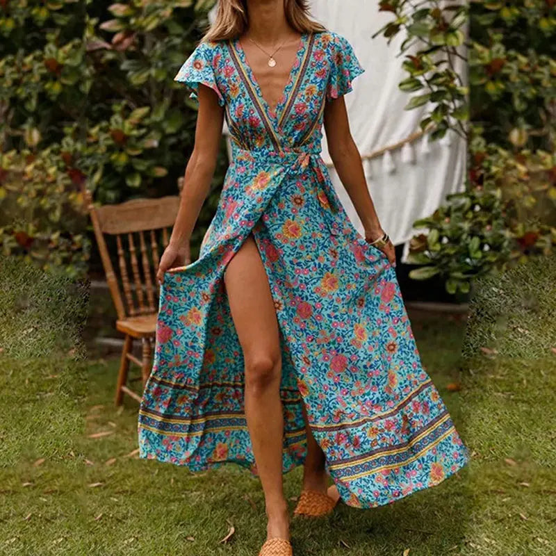 Daniela | Flutter Sleeve Tiered Wrap Maxi Dress