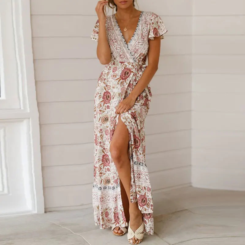 Daniela | Flutter Sleeve Tiered Wrap Maxi Dress