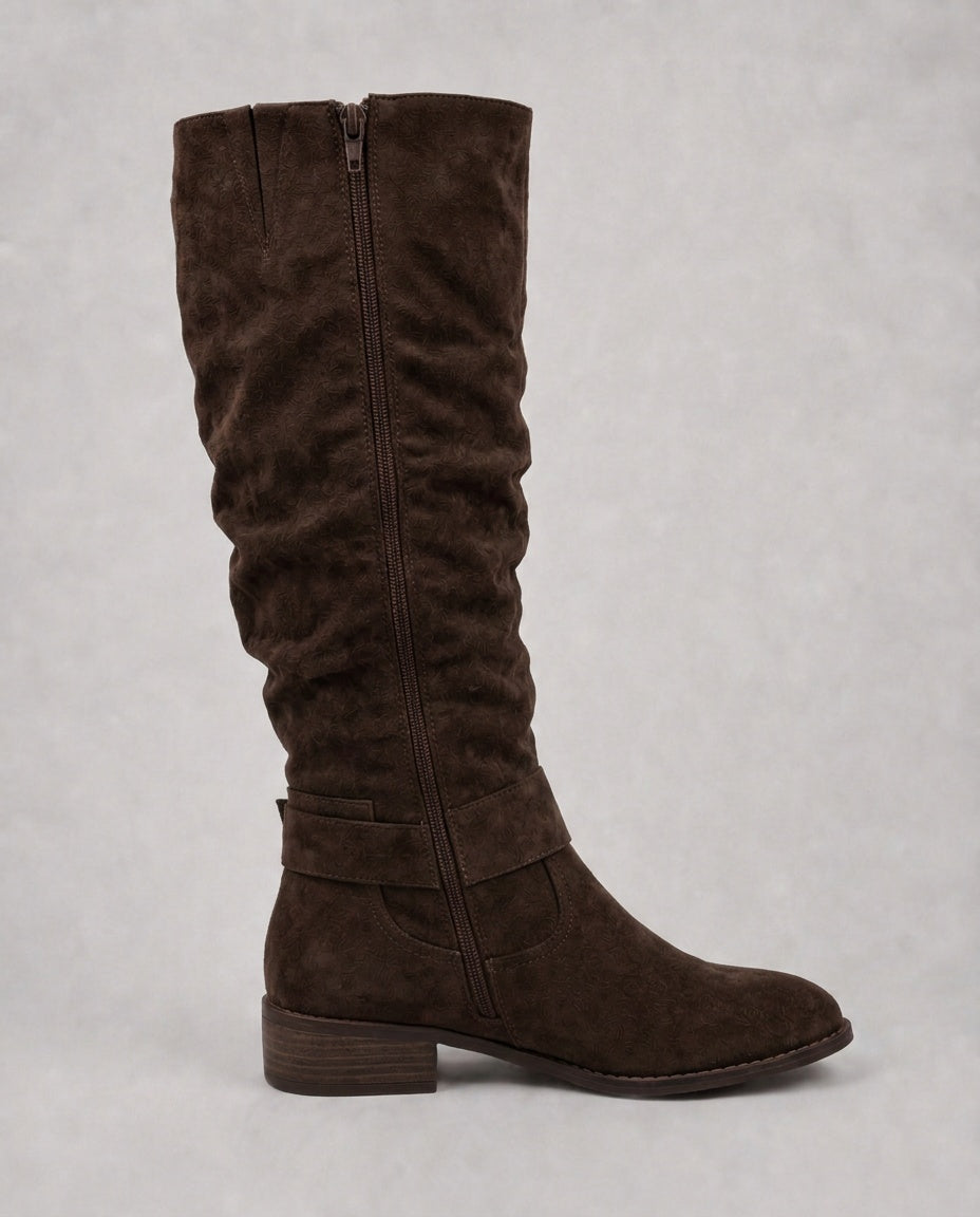 Kova | Suede Knee-High Low Heel Boots