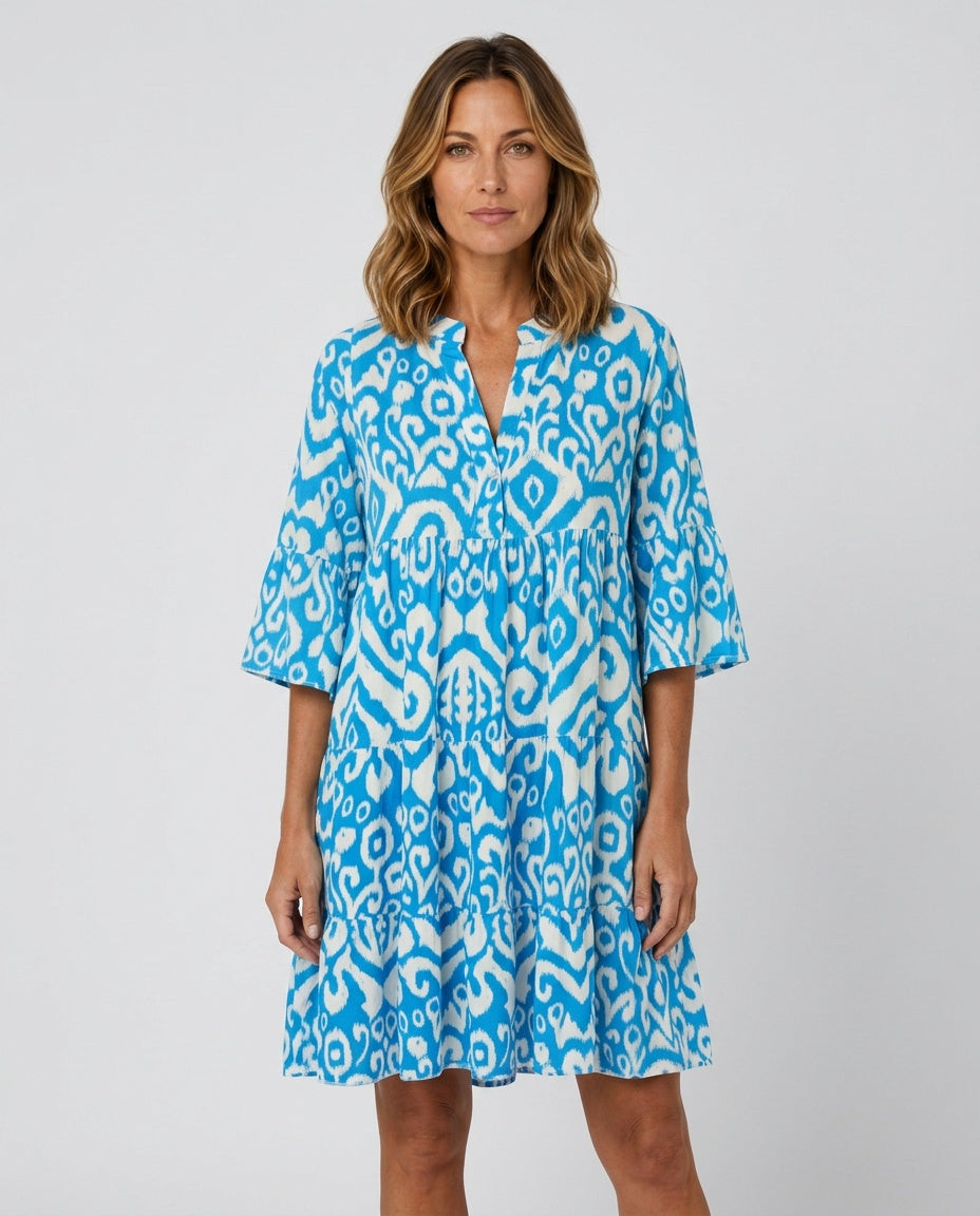 Noor | Printed V-Neck 3/4 Sleeve Midi Dress