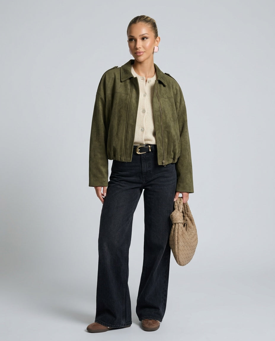 Seraphina | Oversized Suede-Look Bomber Jacket
