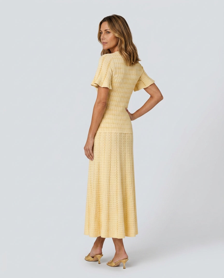 Ines | Rhinestone Button-Front Knit Maxi Dress