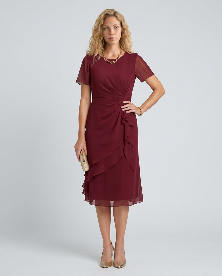 Eira | Short Sleeve Layered Hem Midi Dress