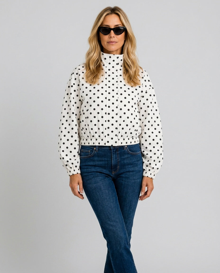 Bianca | Cropped Polka Dot Long Sleeve Jacket