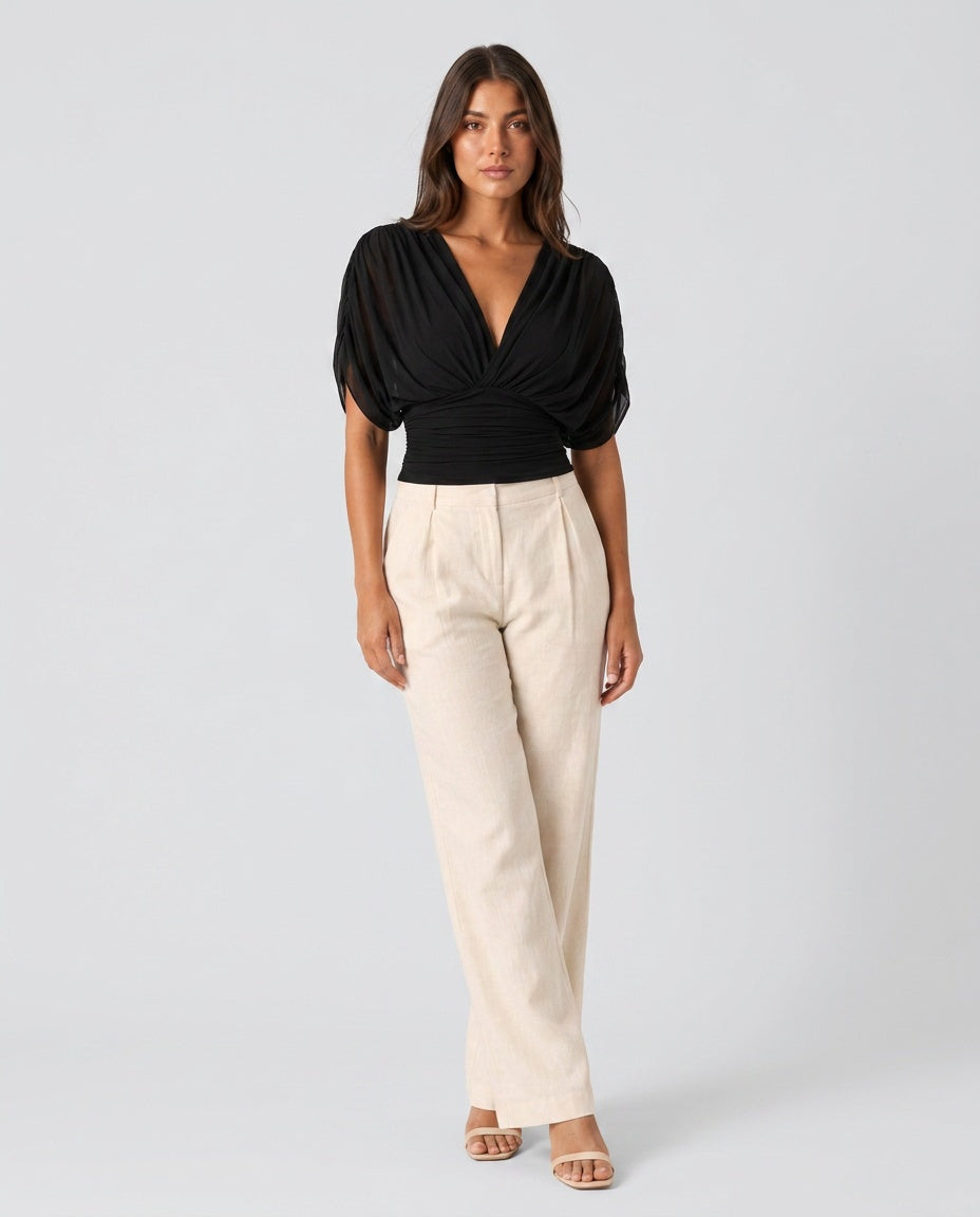 Jimena | V-Neck Draped Sleeve Top