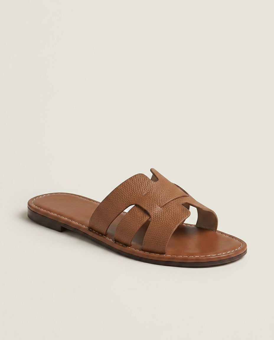 Amara | Leather-Look Flat Slide Sandals