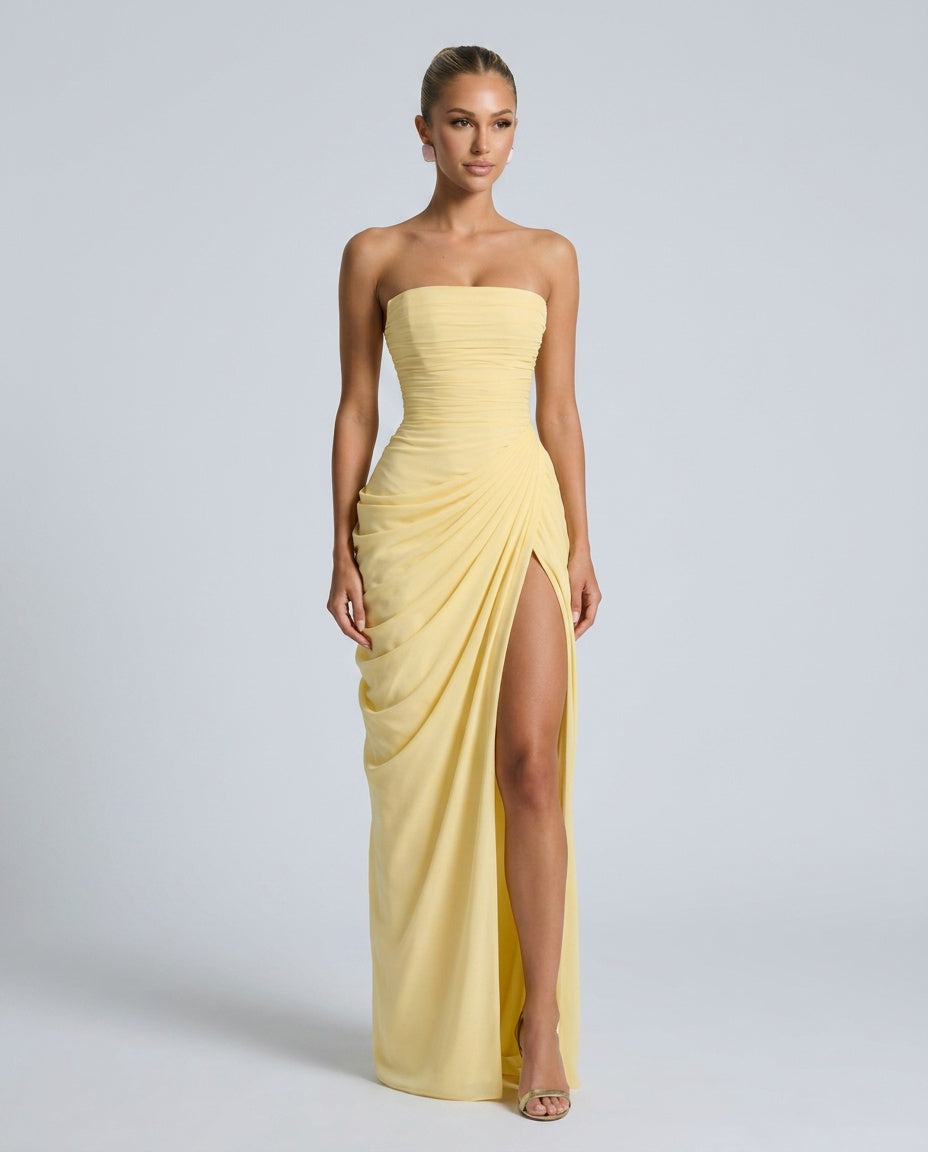 Cora | Strapless High Slit Maxi Dress