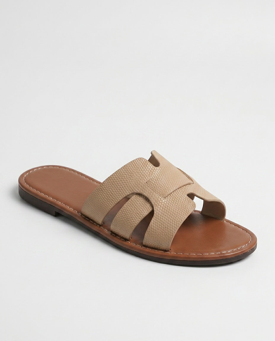 Amara | Leather-Look Flat Slide Sandals
