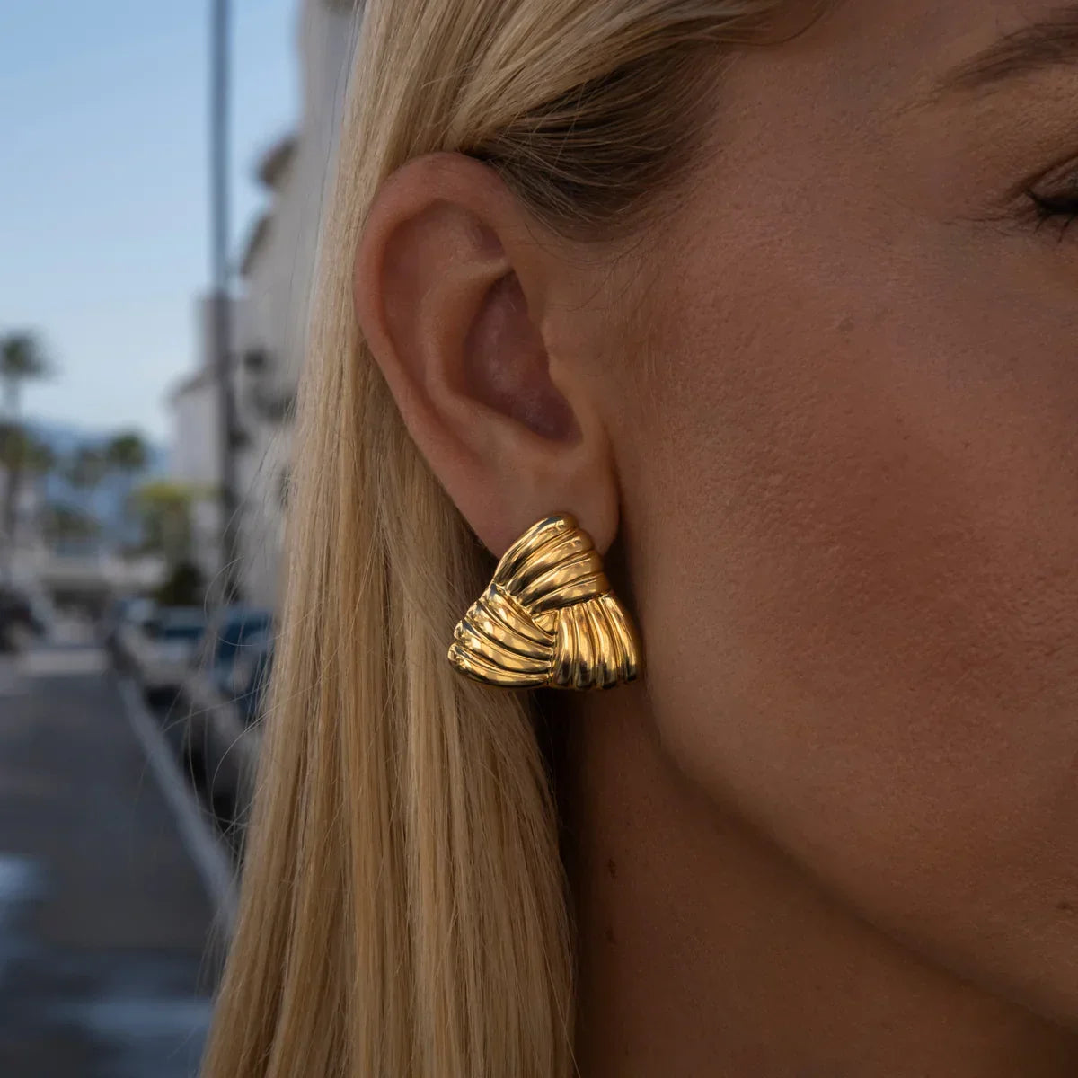 Mira | Gold-Tone Sculptural Triangle Stud Earrings
